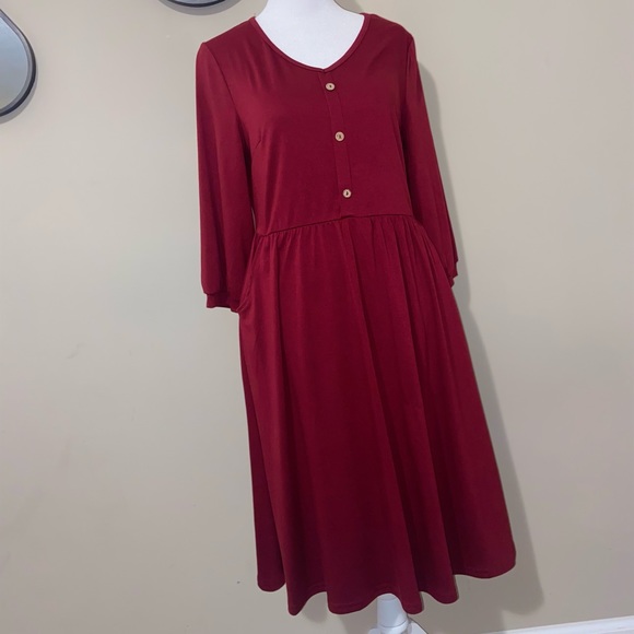 NWT Boutique Yathon V Neck Button Down A Line Casual Dress Pockets - Picture 4 of 13